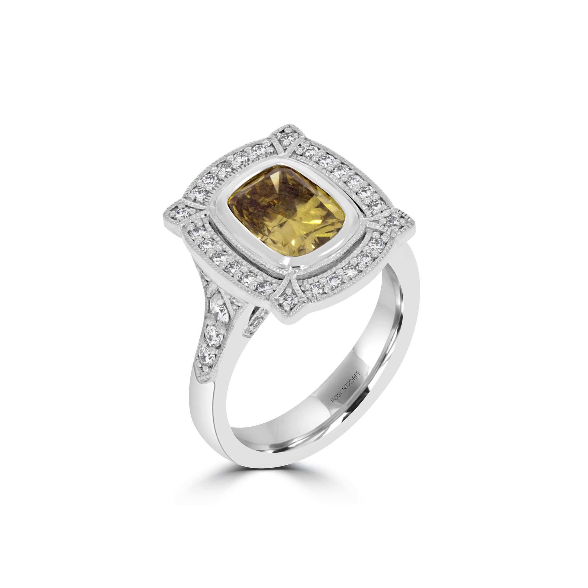 GIA Yellow 2.02ct Cushion Diamond Ring