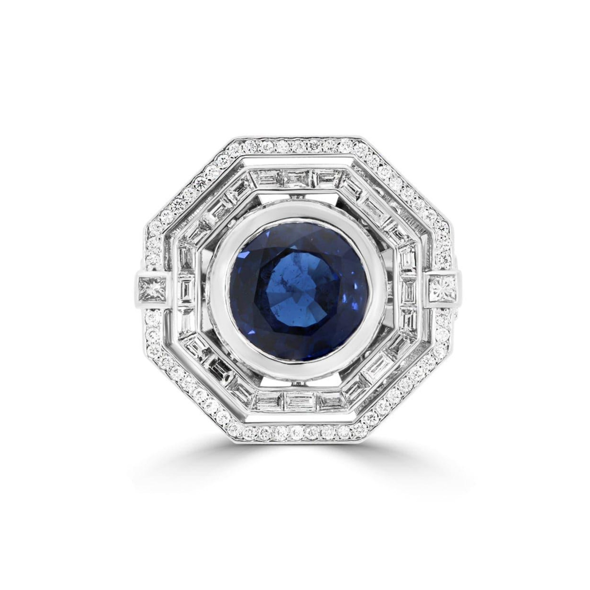 GIA Sapphire and Diamond Art Deco Ring