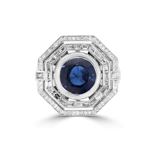 GIA Sapphire and Diamond Art Deco Ring