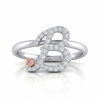 Initial Letter 14K Ring with Signature Pink Diamond