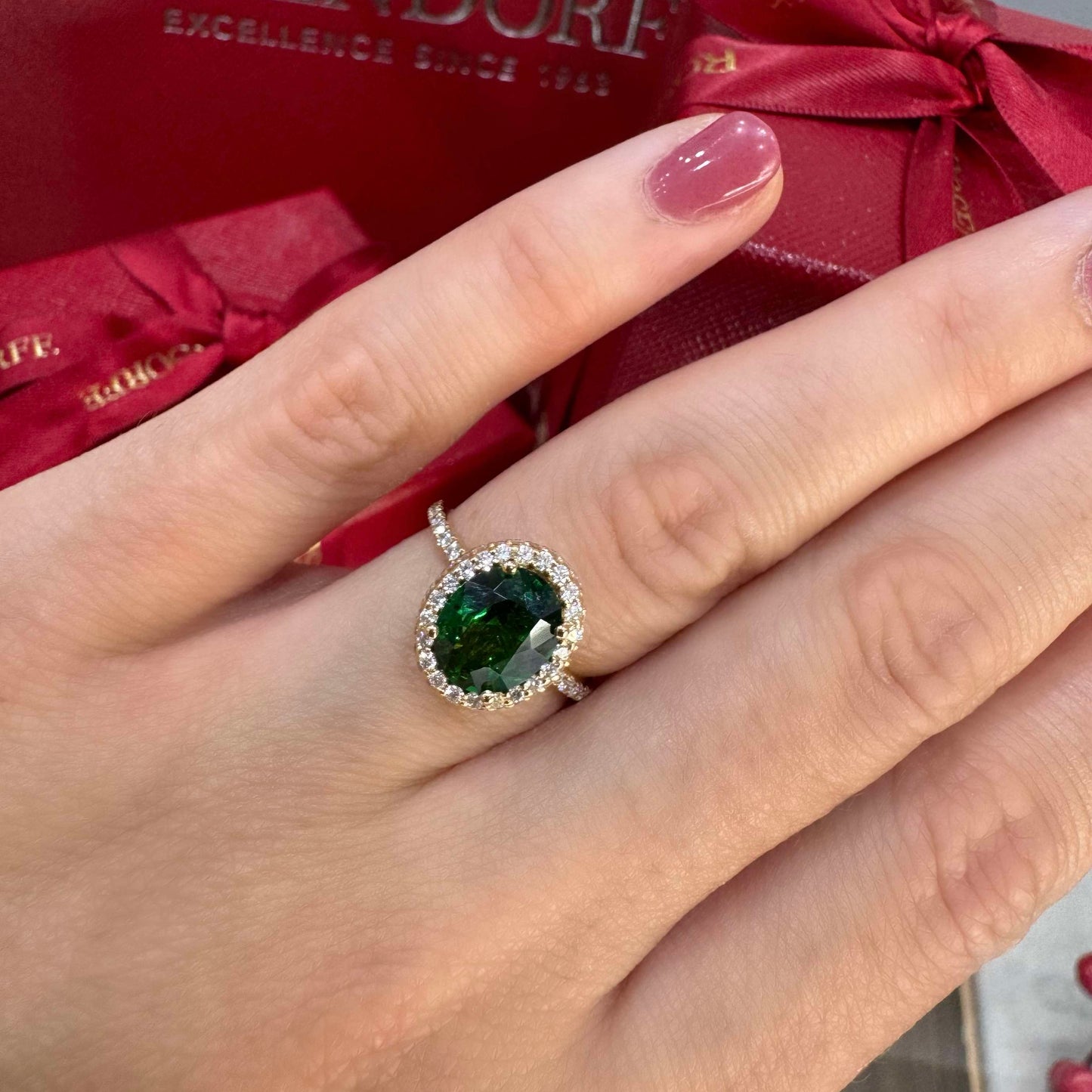 2.20ct Green Garnet Pave Halo Diamond Ring