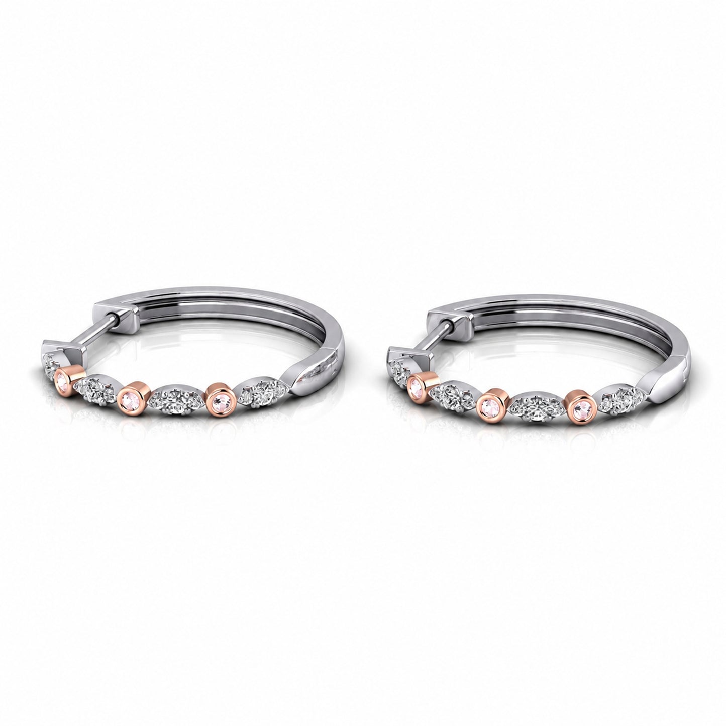 Eminence Pinks Vintage Inspired Bezel Diamond Hoop Earrings