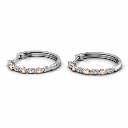 Eminence Pinks Vintage Inspired Bezel Diamond Hoop Earrings