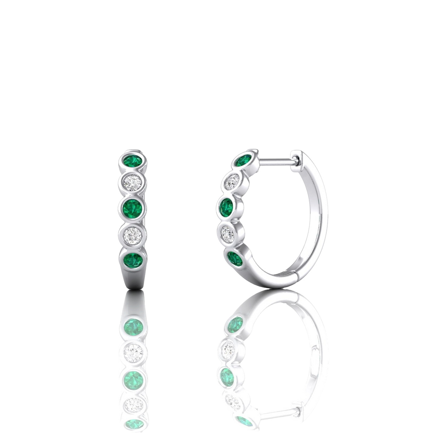 Emerald & Diamond Bezel Set Huggies