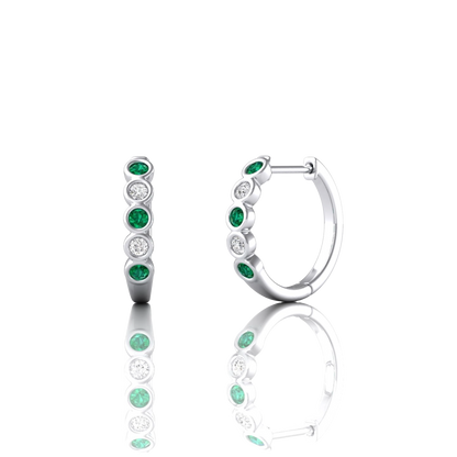 Emerald & Diamond Bezel Set Huggies