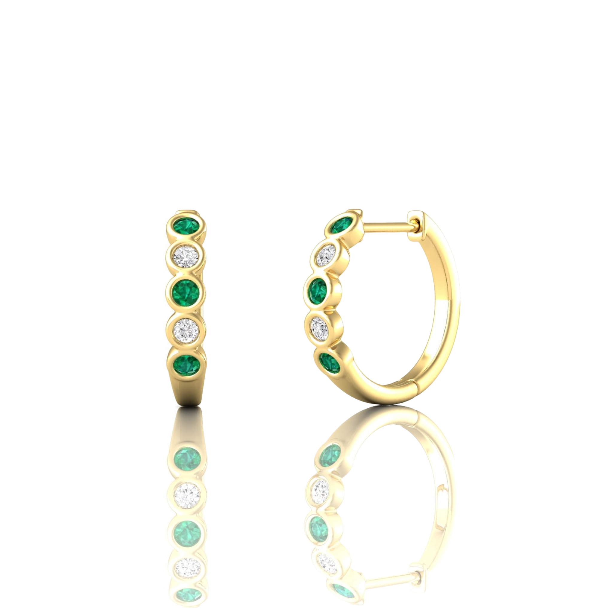 Emerald & Diamond Bezel Set Huggies