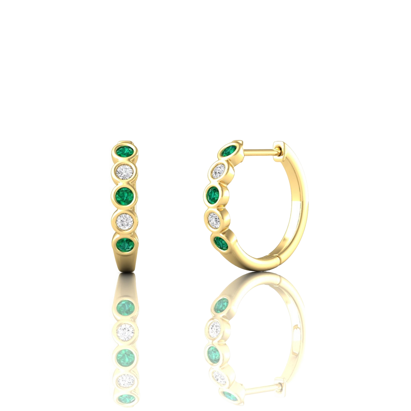 Emerald & Diamond Bezel Set Huggies