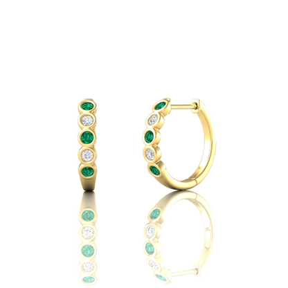 Emerald & Diamond Bezel Set Huggies