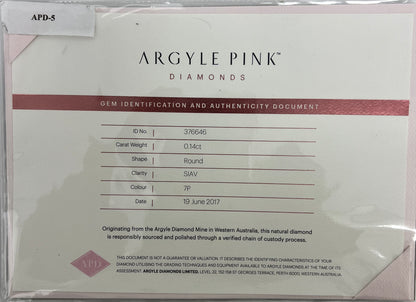 Argyle 7P RB 0.14ct SIAV Certified Loose Pink Diamond From WA