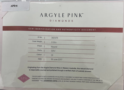 Argyle 7P RB 0.12ct SIAV Certified Loose Pink Diamond From WA