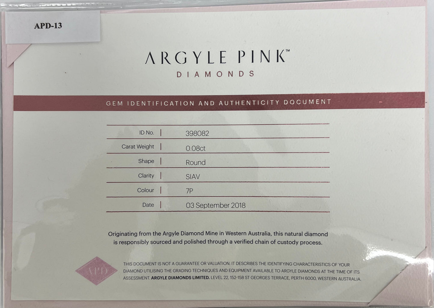 7P 0.08ct Certified Loose Pink Diamond From WA