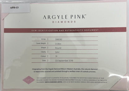 7P 0.08ct Certified Loose Pink Diamond From WA