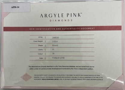 Argyle RB 0.62ct 7P P1 Certified Loose Pink Diamond From WA