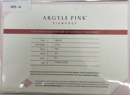Argyle Pear 0.15ct 6P SI2 Certified Loose Pink Diamond From WA
