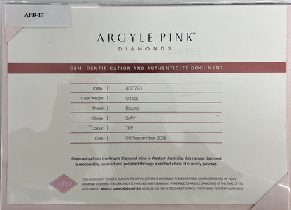 Argyle 7PP RB 0.14ct SIAV Certified Loose Pink Diamond From WA