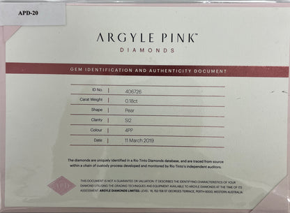 Argyle Pear 0.18ct 4PP SI2 Certified Loose Pink Diamond From WA