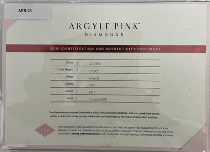 Argyle PC1 RB 0.19ct VS1 Certified Loose Pink Diamond From WA