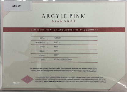Argyle Pear 0.10ct 6PP SIAV Certified Loose Pink Diamond From WA