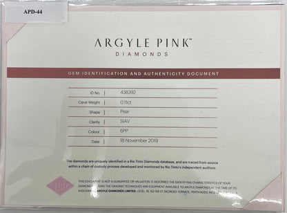 Argyle Pear 0.11ct 6PP SI Certified Loose Pink Diamond From WA