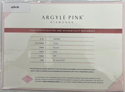 7PP 0.13ct Certified Loose Pink Diamond From WA