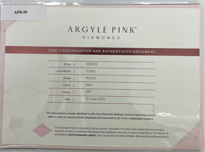 Argyle 7PR RB 0.09ct SIAV Certified Loose Pink Diamond From WA