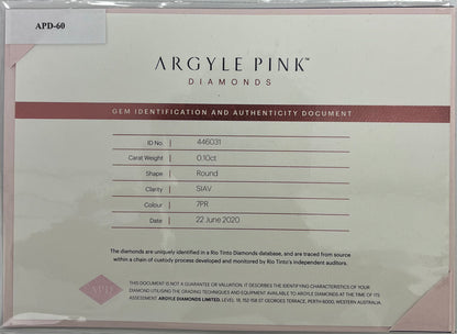 Argyle 7PR RB 0.10ct SIAV Certified Loose Pink Diamond From WA