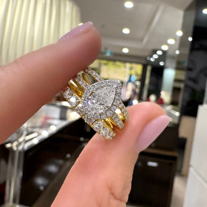 Mary Pear Diamond Halo Ring