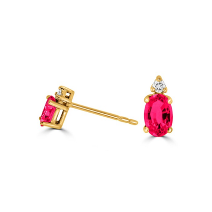Oval Ruby and Diamond Stud Earrings