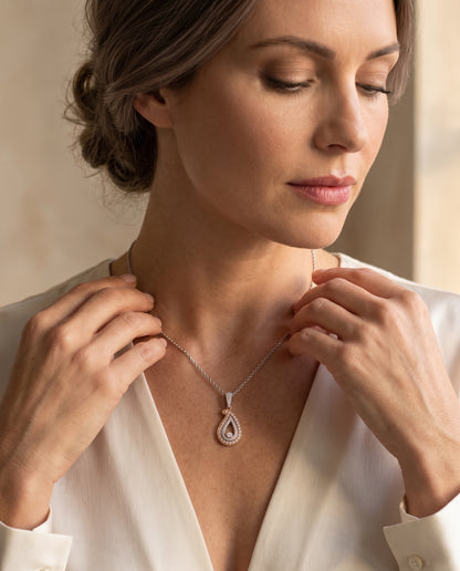 Paisley Pink & White Diamond Pendant Necklace | 18ct White & Rose Gold