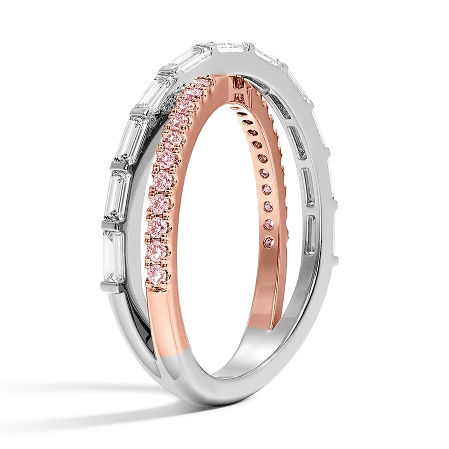 Eminence Pinks Baguette and Round Cross over Ring