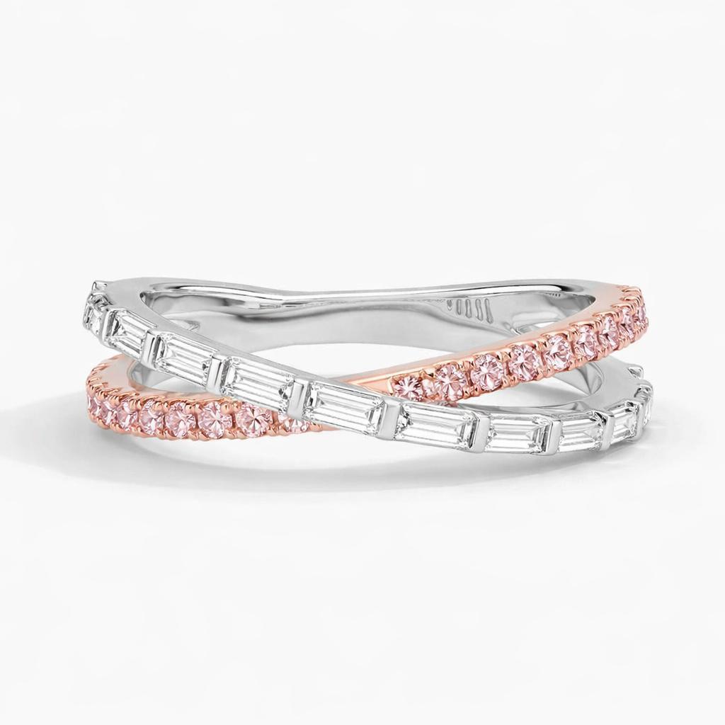 Eminence Pinks Baguette and Round Cross over Ring
