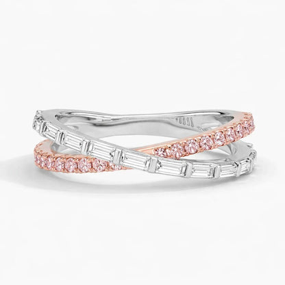 Eminence Pinks Baguette and Round Cross over Ring