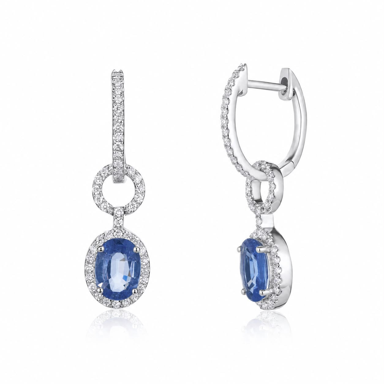 Blue Sapphire & Diamond Circle Floating Drops