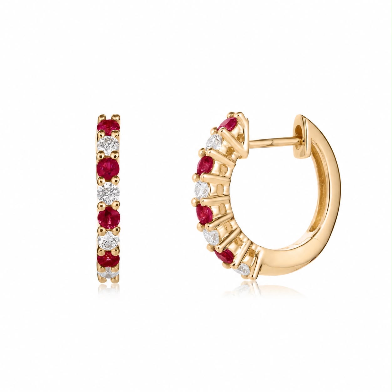 Ruby and Diamond Huggies Earrings