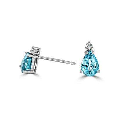 Pear Aquamarine and Diamond Stud Earrings