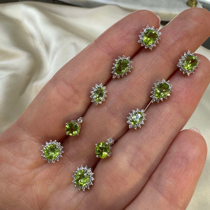 Peridot Cushion Diamond Halo Earrings