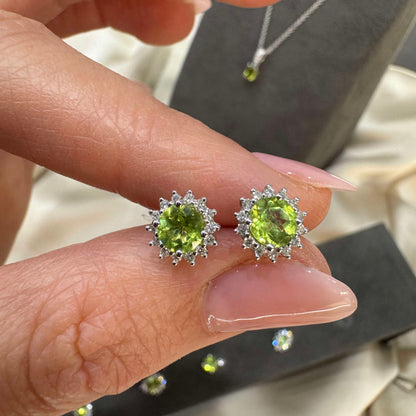 Peridot Halo Diamond Earrings
