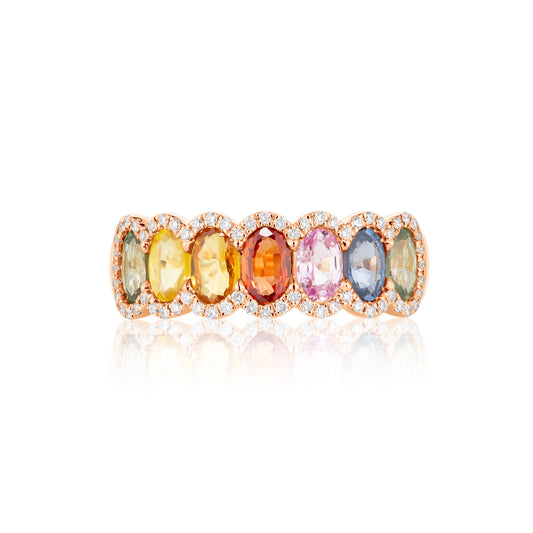 Rainbow Sapphire & Diamond Halo Ring