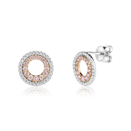 Pink & White Double Halo Diamond Stud Earrings