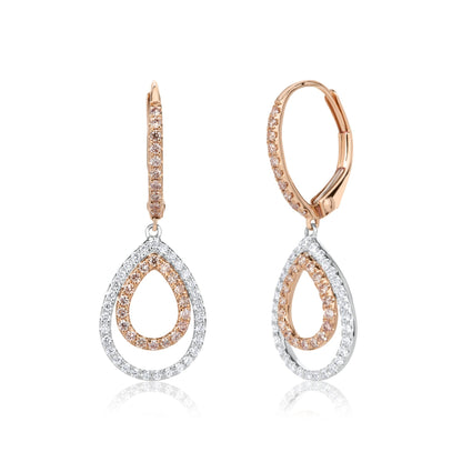 Pink & White Diamond Droplet Earrings | 18ct Rose Gold