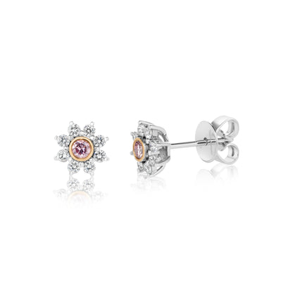 GIA Fancy Purplish Pink Diamond Star Stud Earrings | 18ct White & Rose Gold