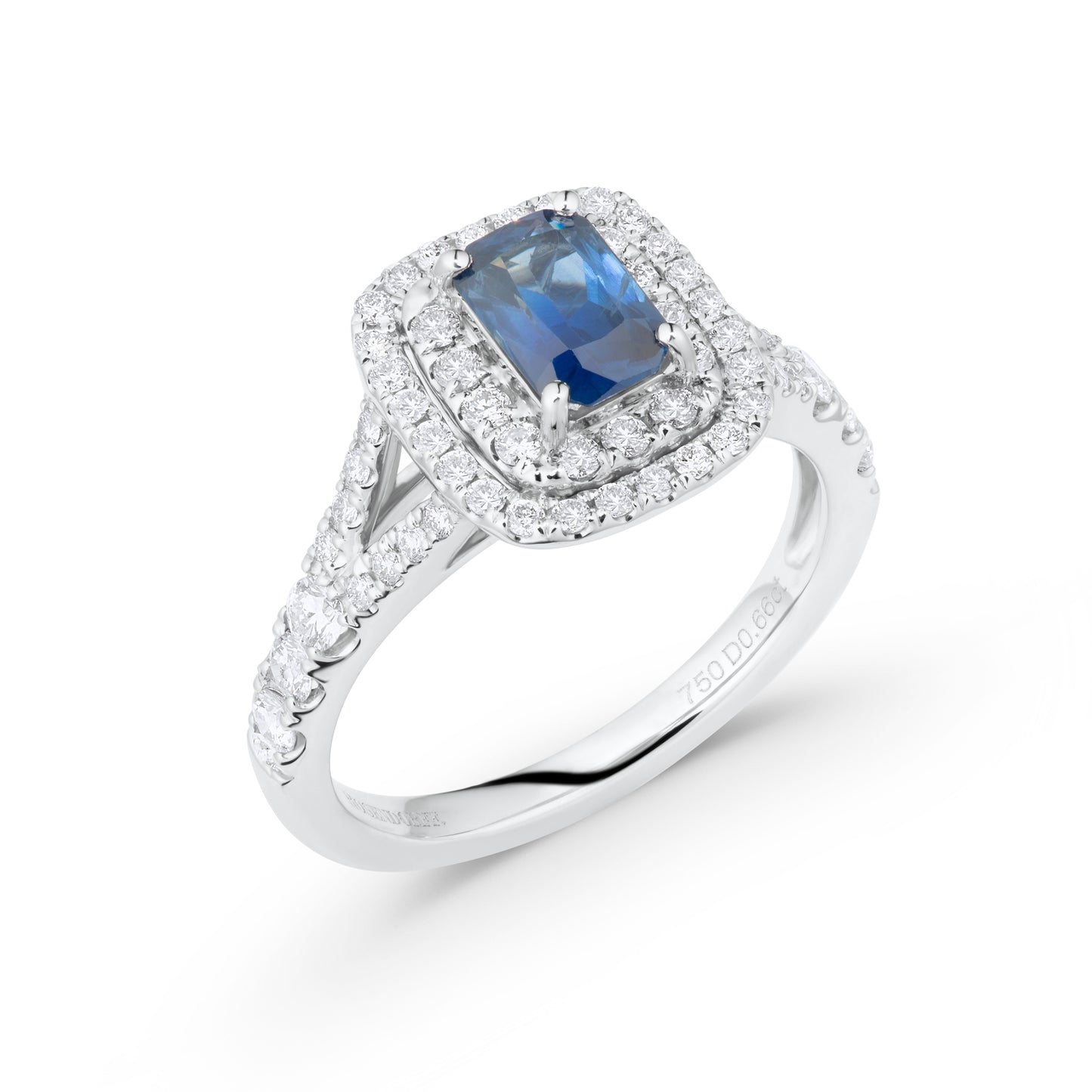 GIA Certified Blue Sapphire & Double Halo Diamond Ring
