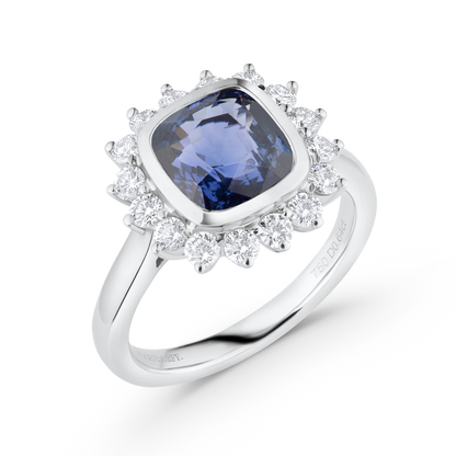 3.70ct Blue Sapphire & Diamond Halo Ring