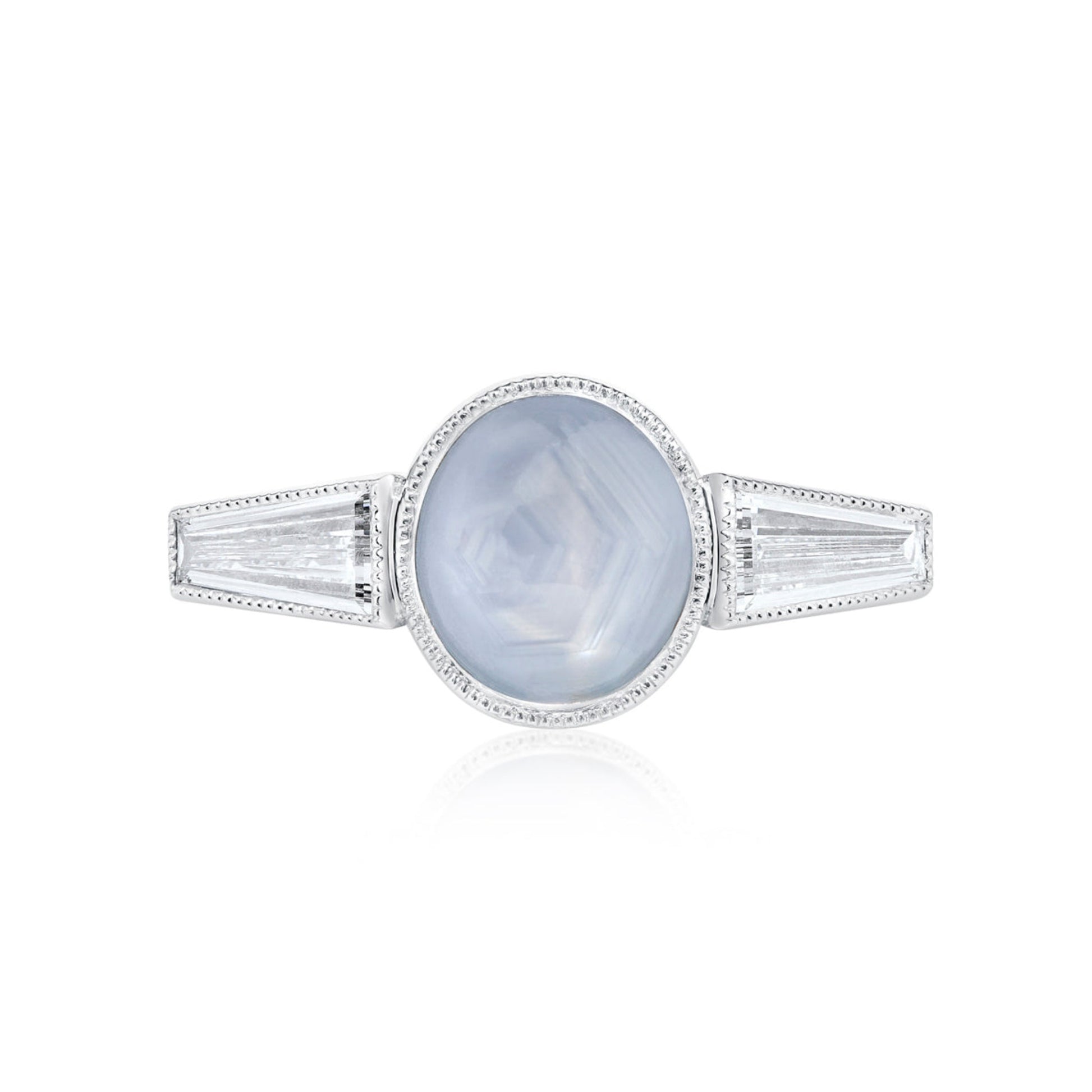 Grey Star Sapphire & Taper Diamond Ring