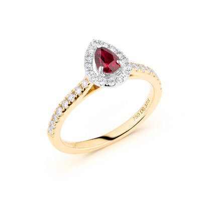 Halo Pear Ruby & Diamond Ring