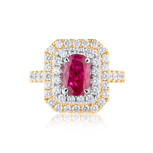 Double Halo Ruby & Diamond Ring