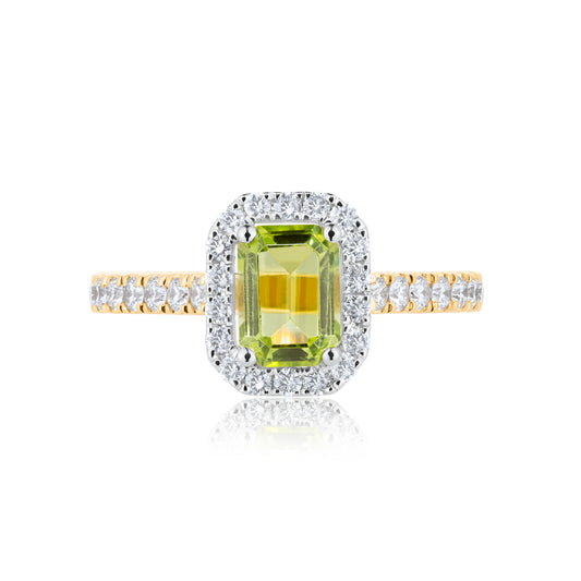 Halo Peridot & Diamond Ring