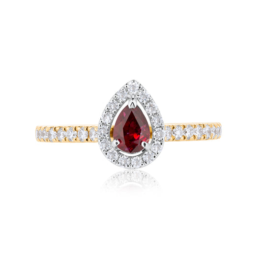 Halo Pear Ruby & Diamond Ring