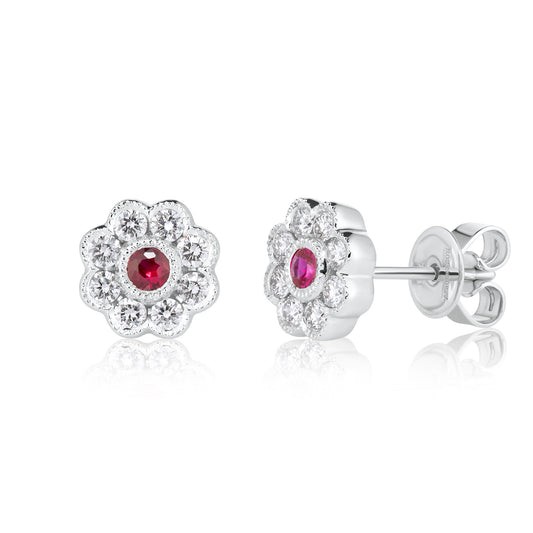 Ruby & Diamond Vintage Flower Earrings