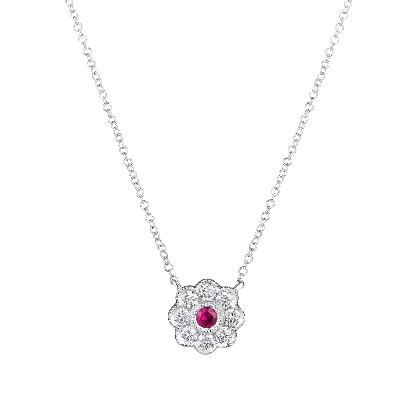 Ruby And Diamond Vintage Flower Pendant